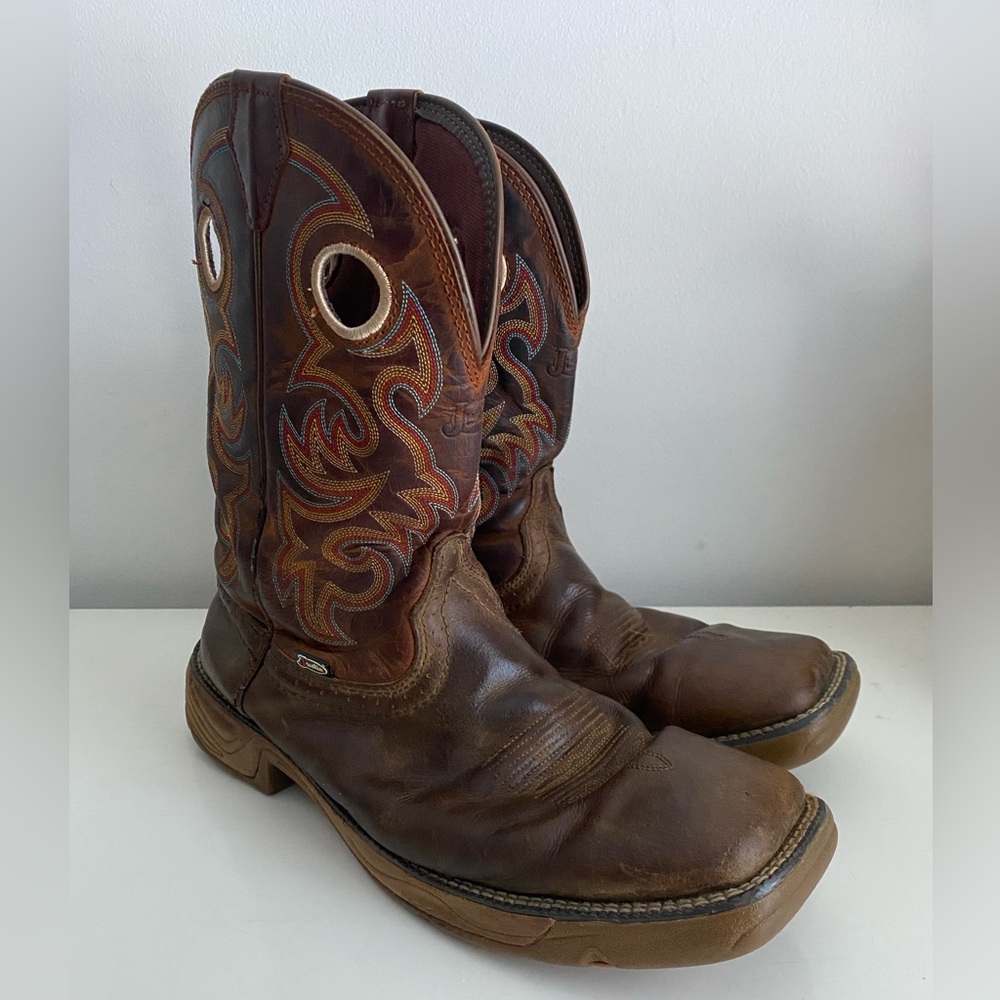 Justin Boots Brown Leather Cowboy Boots Size 12D Square Toe